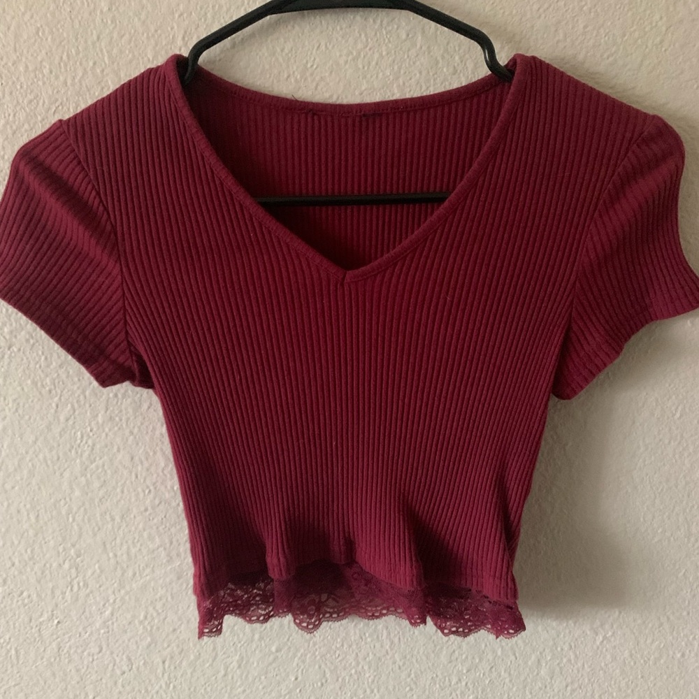 Maroon Crop top with lace detailing